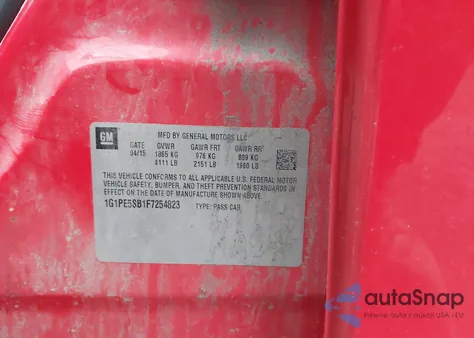 2015 Chevrolet Cruze 2Lt Auto из США, поврежденный, VIN 1G1PE5SB1F7254823